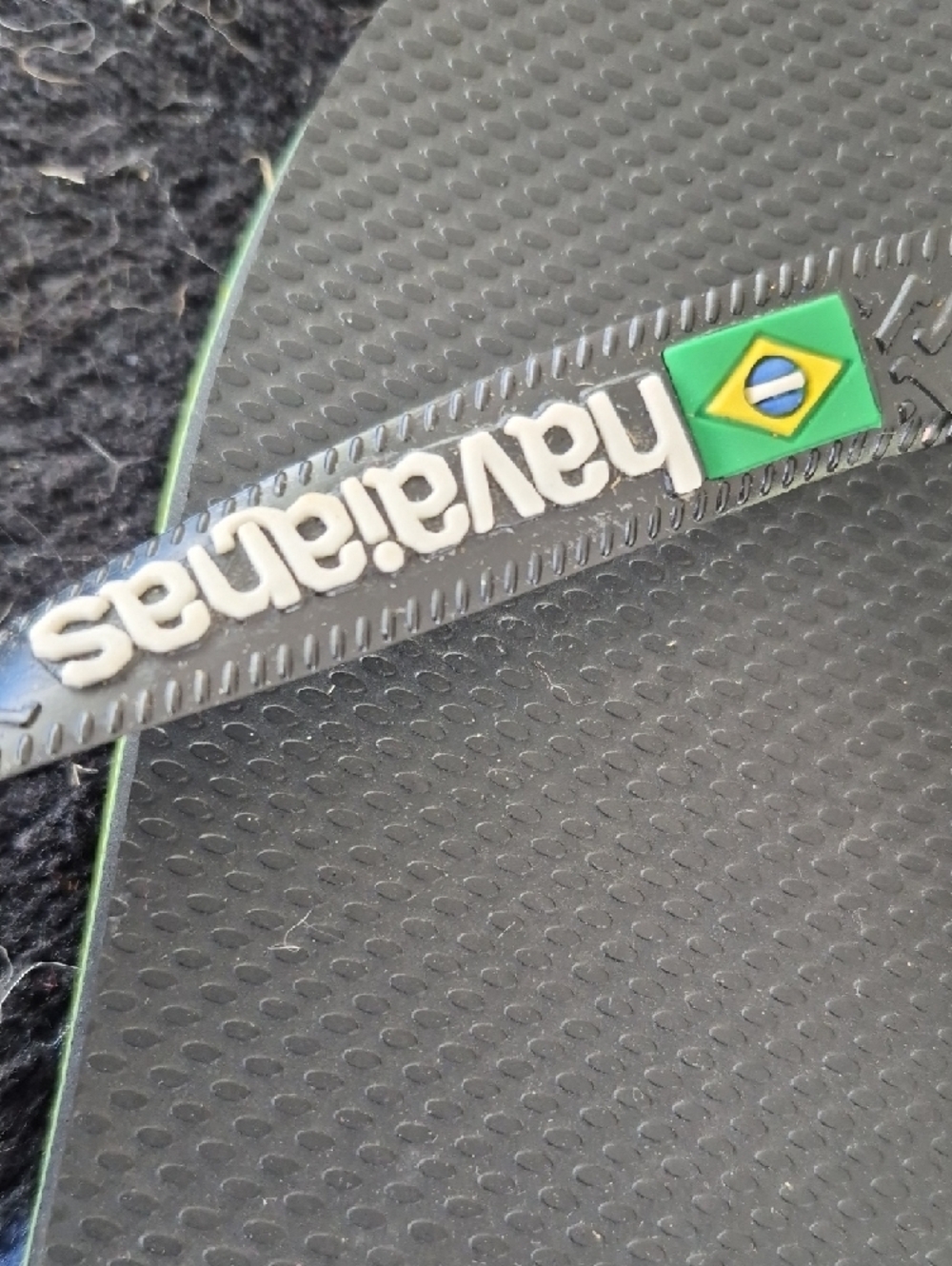 Havaianas Men's Black Flip Flops with Green and Yellow Brazilian Flag Detail - Picture 3 of 6